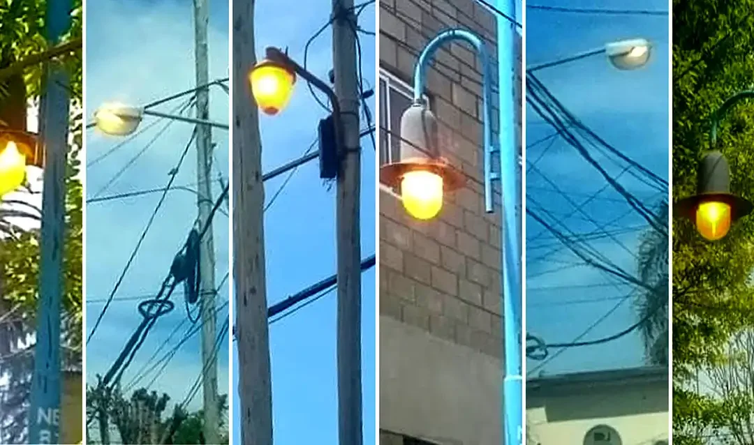 Luminarias urbanas encendidas en pleno día en Ingeniero Maschwitz