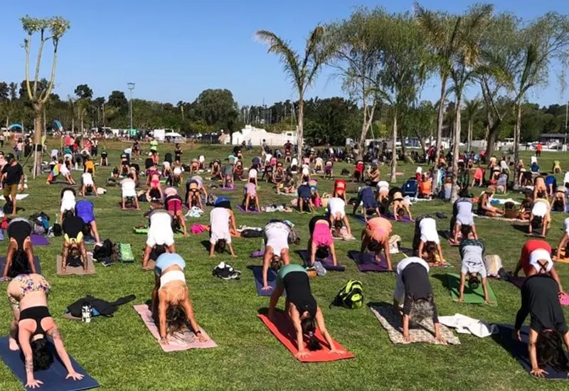 personas realizando yoga al aire libre