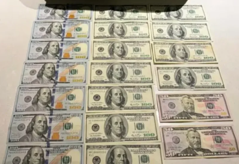 billetes de 100 y 50 dólares encontrados en el allanamiento