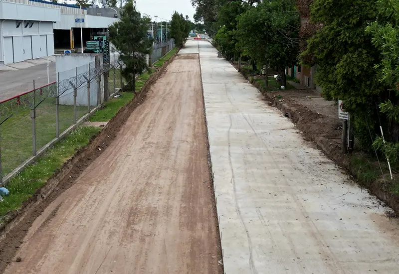 vista aéera de la repavimentación y ensanche de la calle Victoria