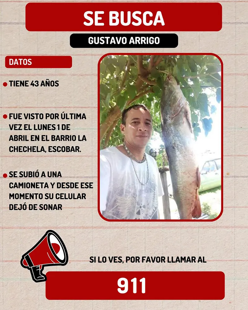 flyer de búsqueda de paradero de Gustavo Arrigo