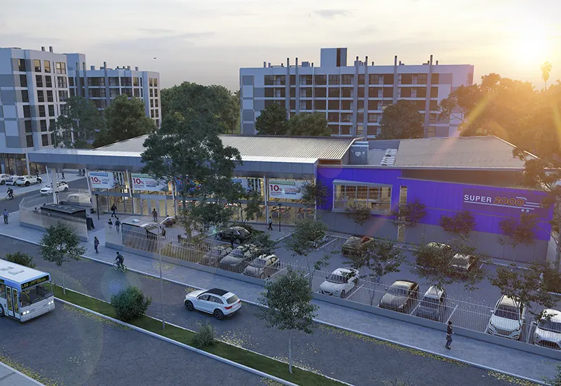 render de la futura sucursal de Super 2000 en Escobar