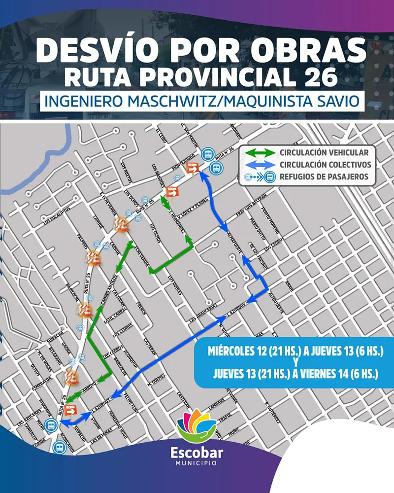 croquis de desvíos en la ruta 26