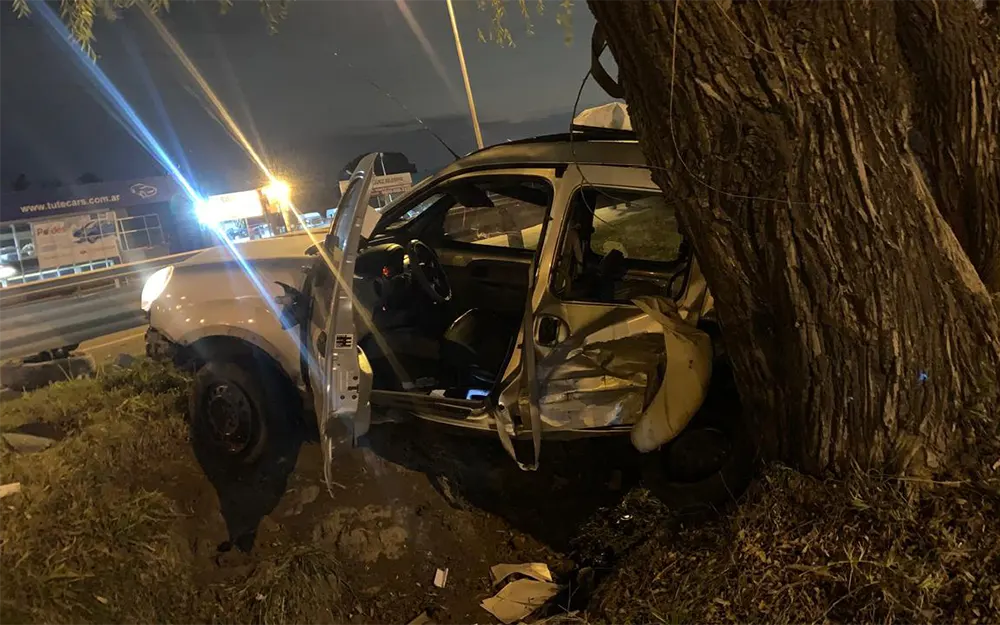 camioneta incrustada contra un árbol