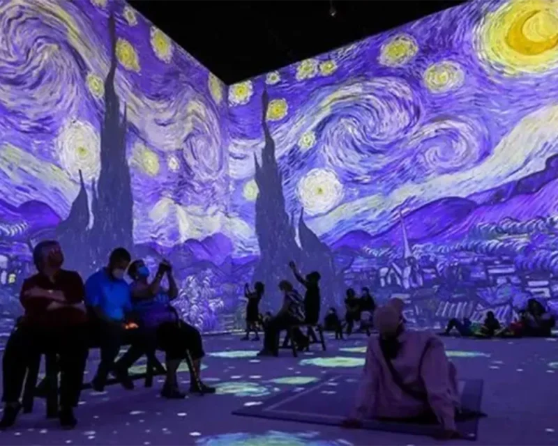 Gente en una presentación de la expo inmersiva de Van Gogh
