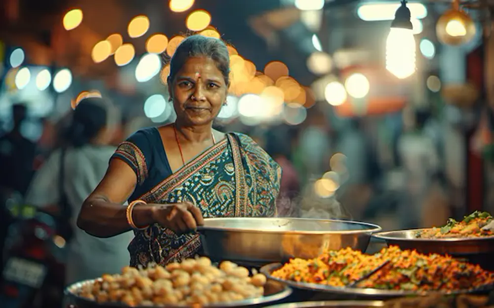 festival hindú Una mujer cocinando un típico plato de la India