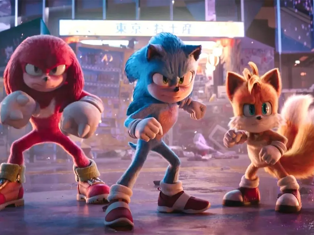 Sonic, Knuckles y Tails en una escena de la película Sonic 3