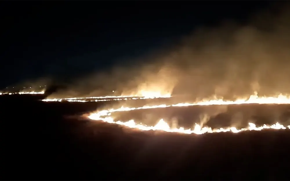 Voraz y sugestivo incendio de campo en el límite entre Escobar y Matheu