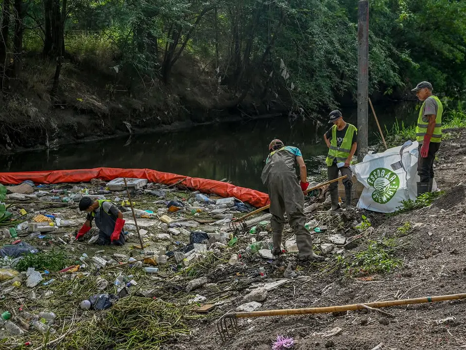 voluntarios removiendo la basura