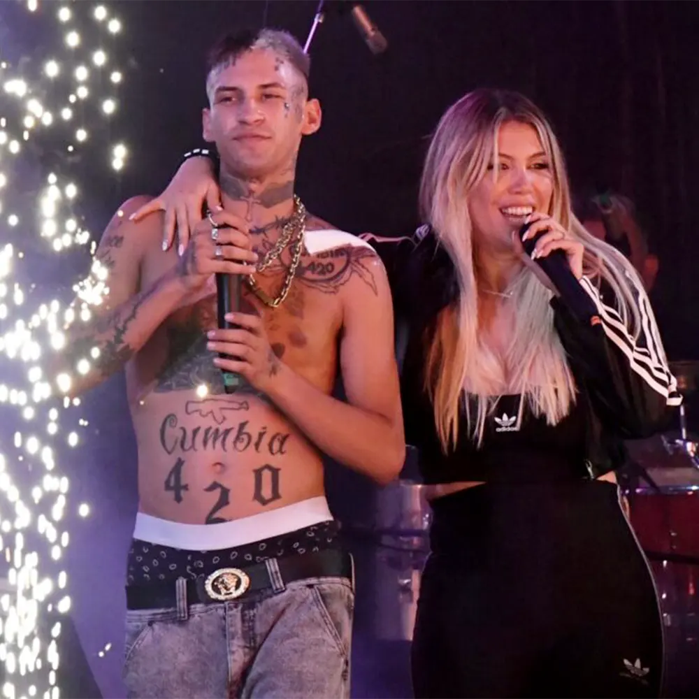 L´Gante y Wanda Nara en el escenario