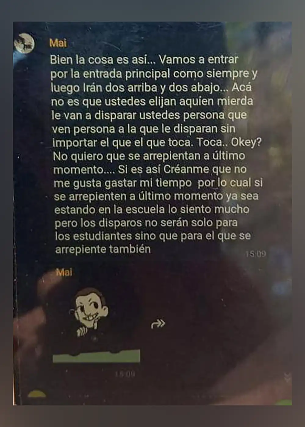 Chat de WhatsApp entre alumnos donde hablaban de organizar la masacre