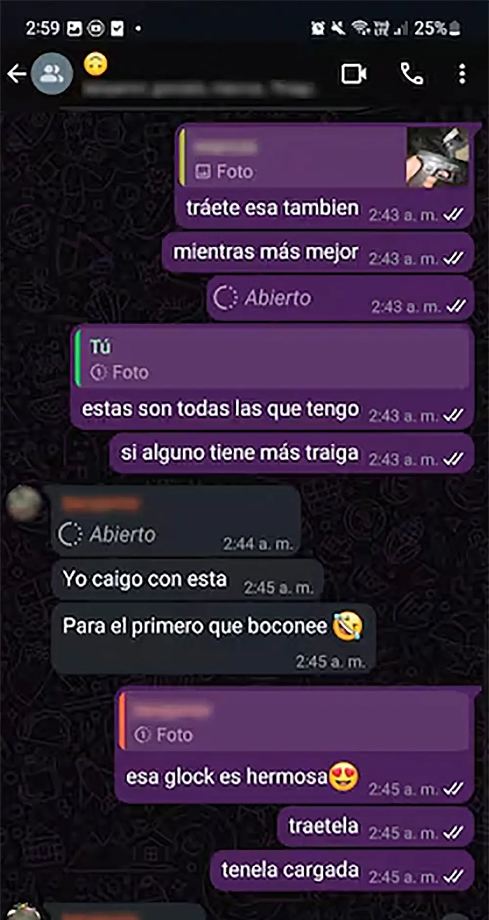 Una de las capturas de WhatsApp en la que se planificaba el atentado a la escuela