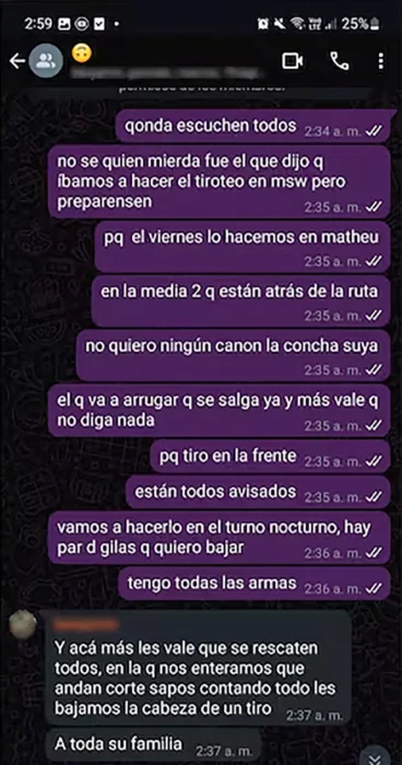 Chat de WhatsApp en el que se planificaba el supuesto ataque