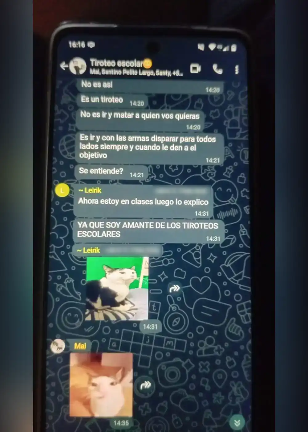 Chat de WhatsApp entre alumnos donde hablaban de organizar la masacre