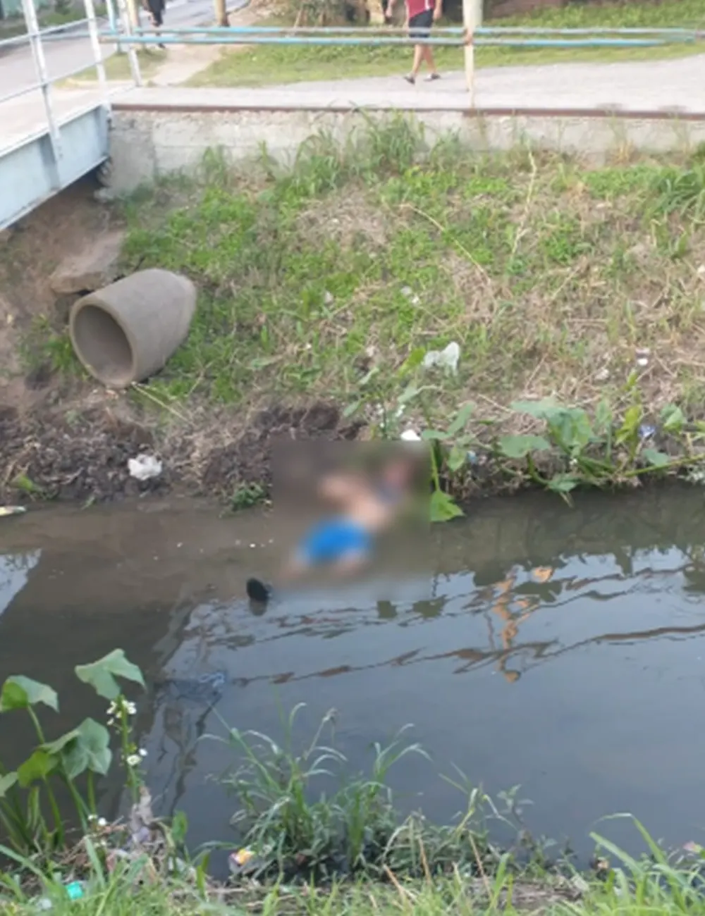 El hombre que intentó suicidarse en Garín, caído en el borde del arroyo tras recibir el disparo de un arma no letal