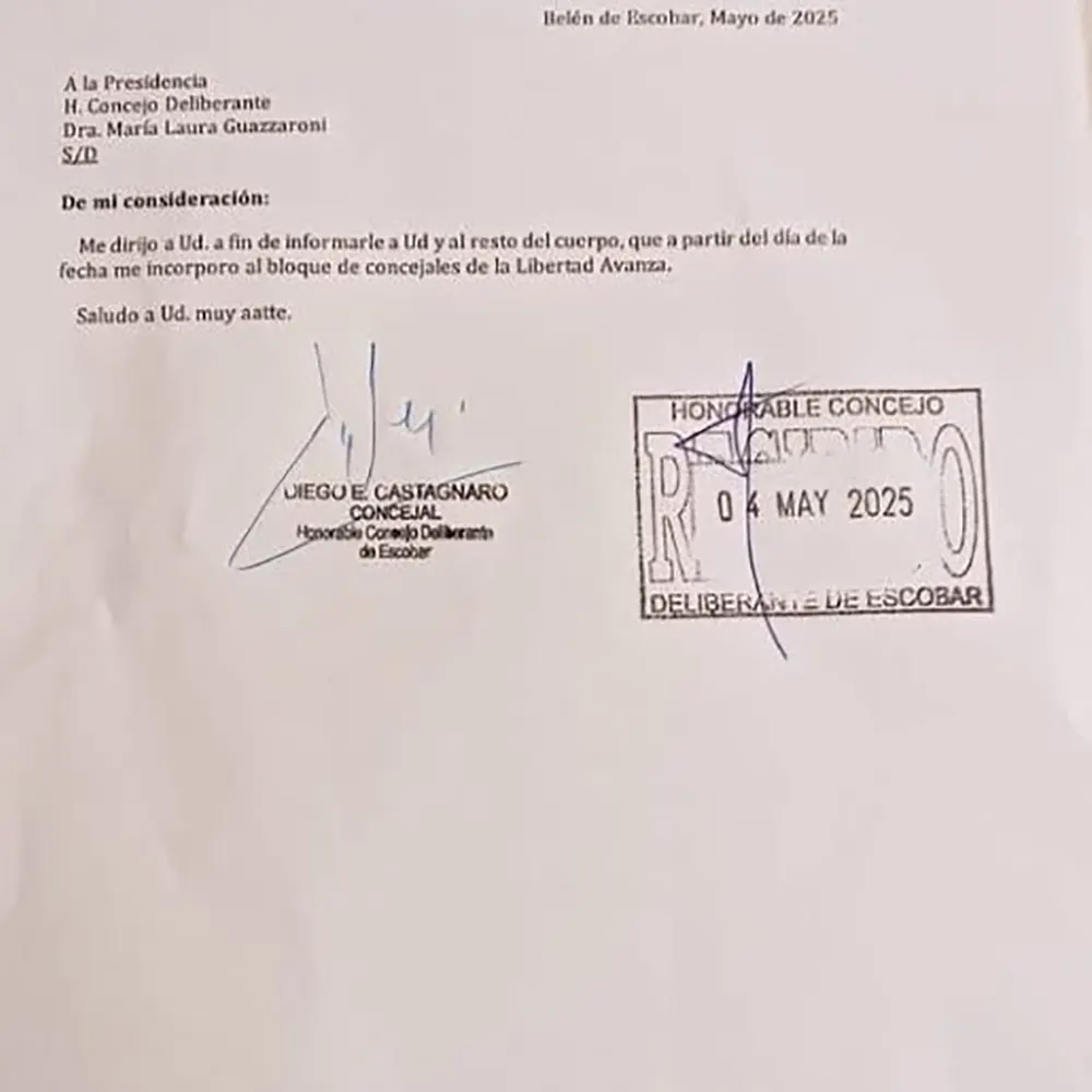 el comunicado que envió castagnaro al honorable concejo deliberante