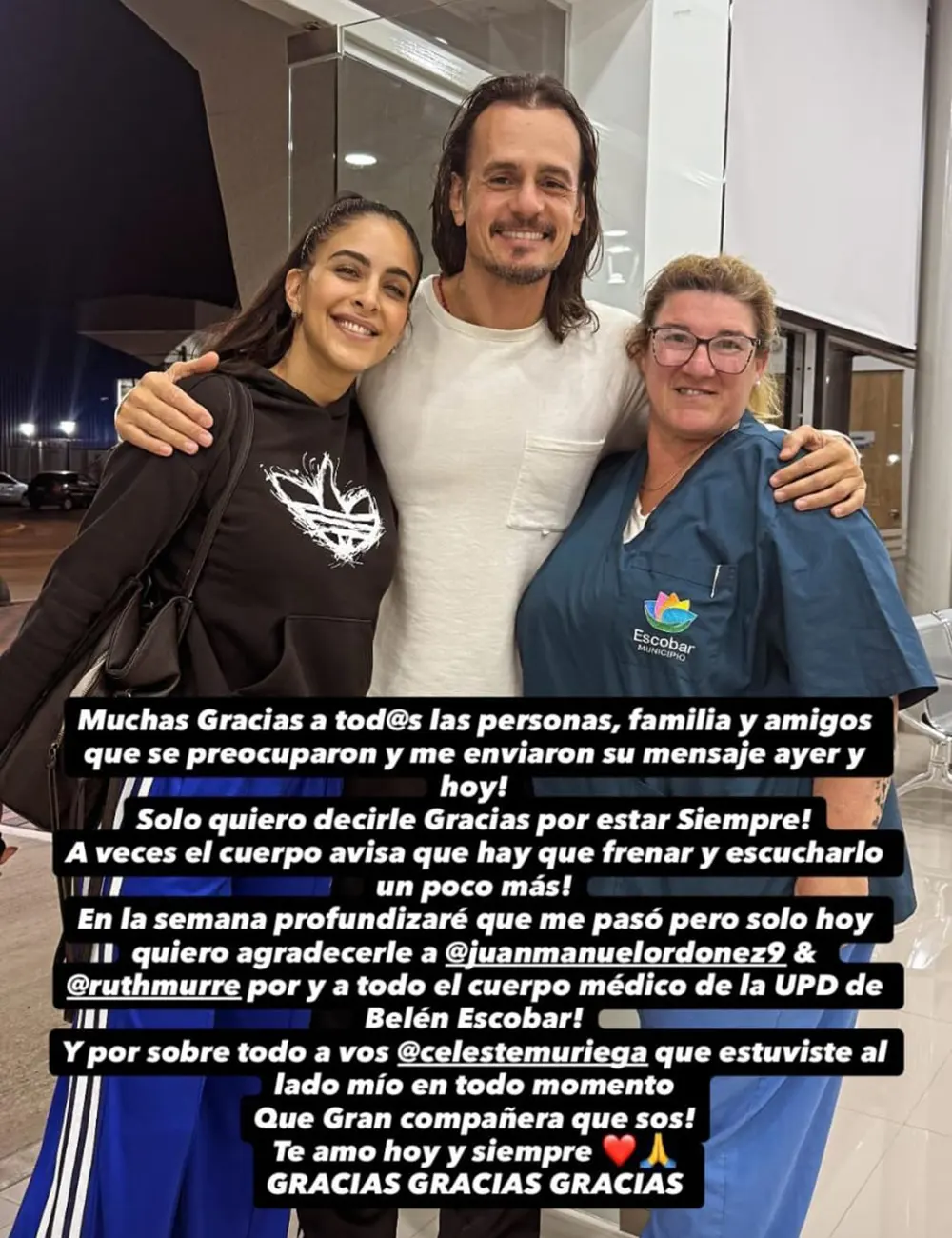 A través de storie de Instagram el modelo dejo un mensaje de agradecimiento a la UDP.