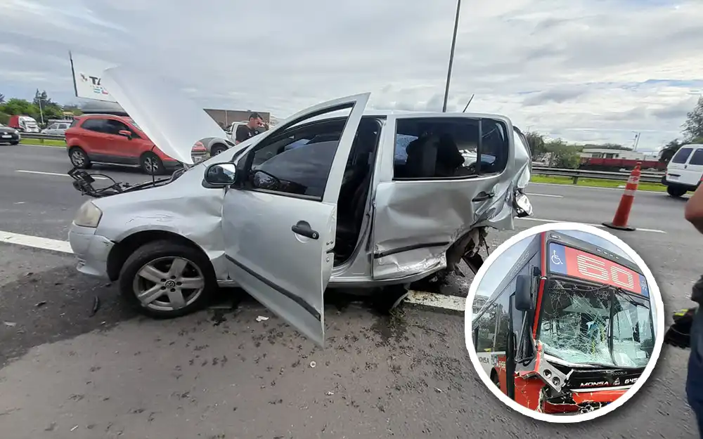 Impresionante choque entre un colectivo y dos autos en la Panamericana