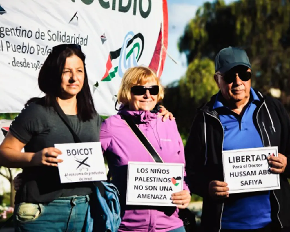 Personas sosteniendo carteles en apoyo a Palestina durante el homenaje.