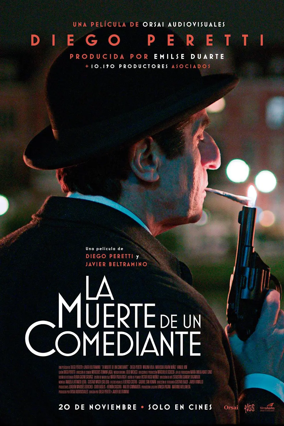 Afiche de la película, Peretti está en la portada con una pistola.