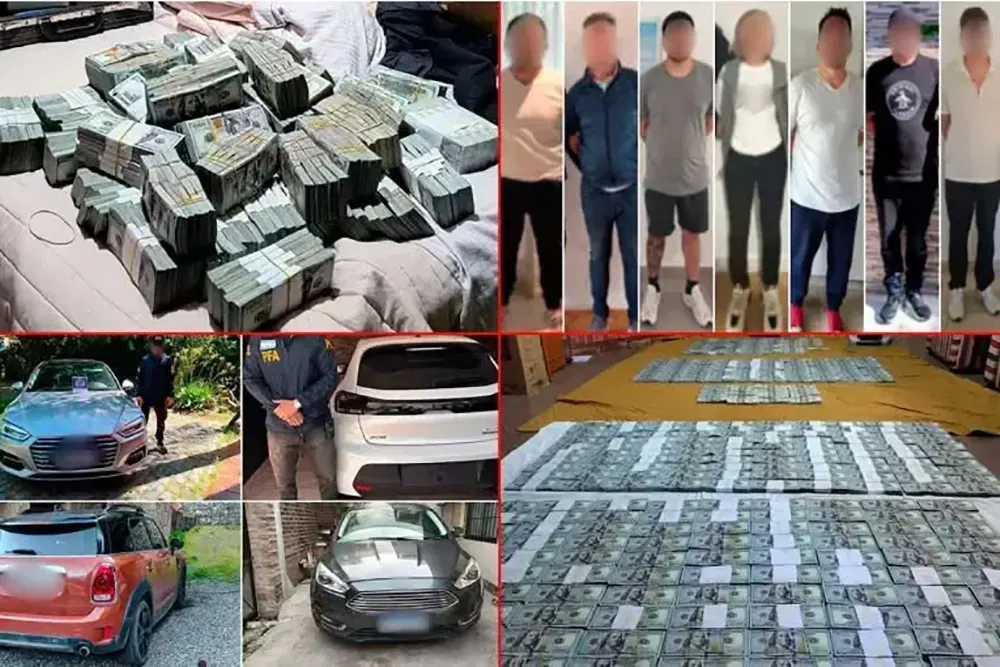 Siete personas detenidas, autos de alta gama y más de 4 millones de dólares incautados