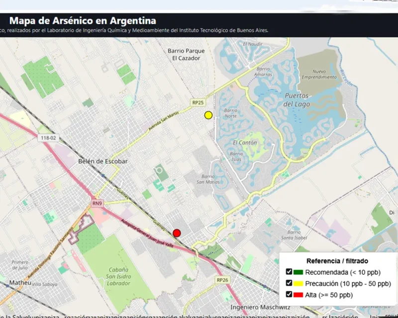 Mapa de arsénico en la provincia de Buenos Aires
