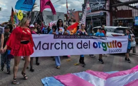 Manifestantes atraviesan la avenida Tapia de Cruz