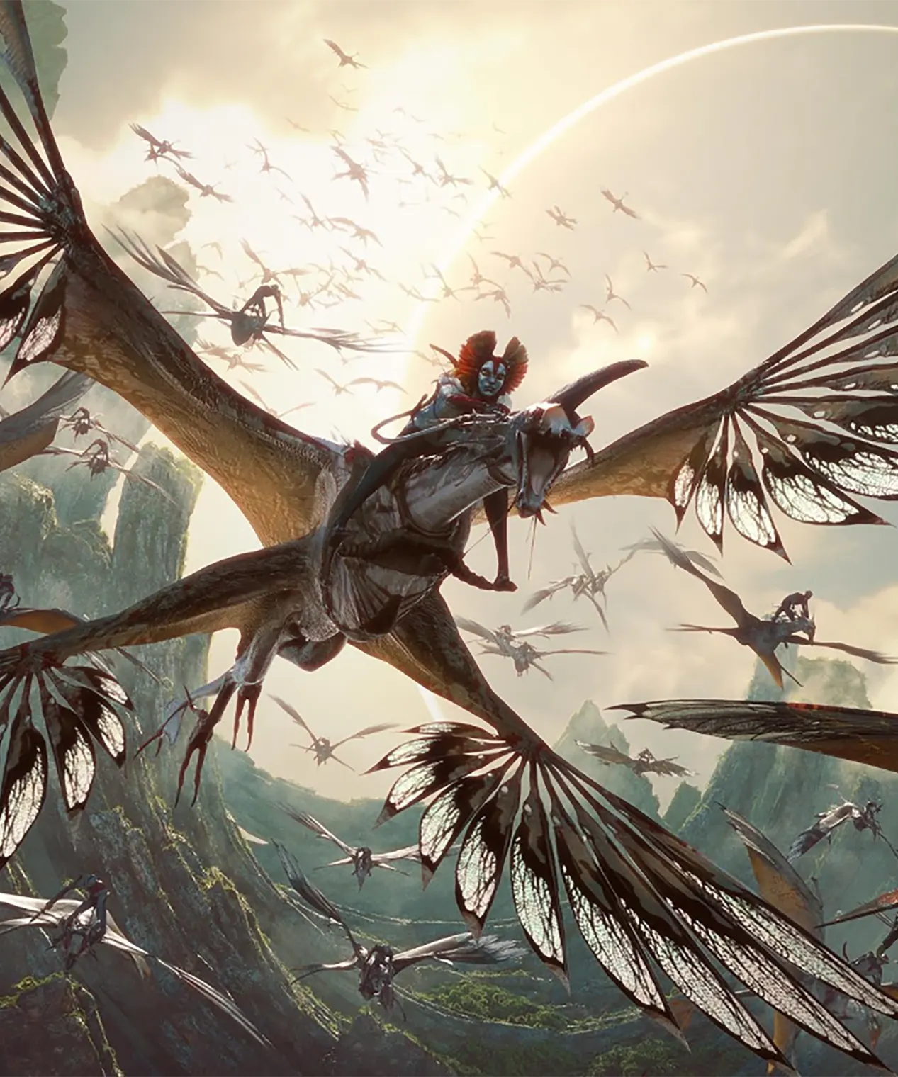 Épica escena de avatar volando sobre Ikran.