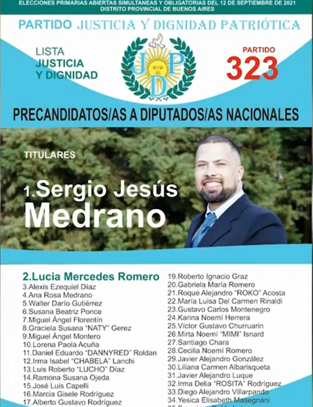 La lista de los candidatos del partido de Sergio Medrano.