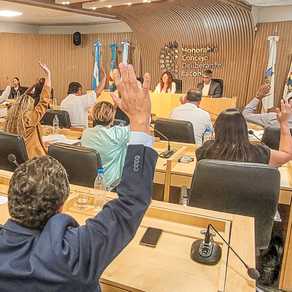 los concejales levantan la mano expresando su voto positivo