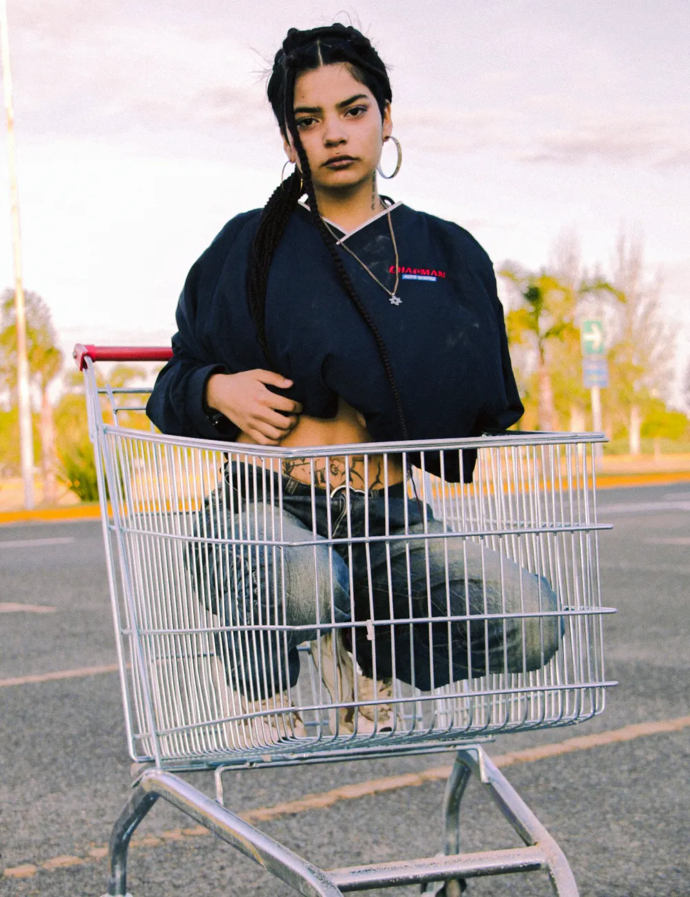 Zé Pequeña en un carrito de compras, mostrando su lado más cotidiano y auténtico.