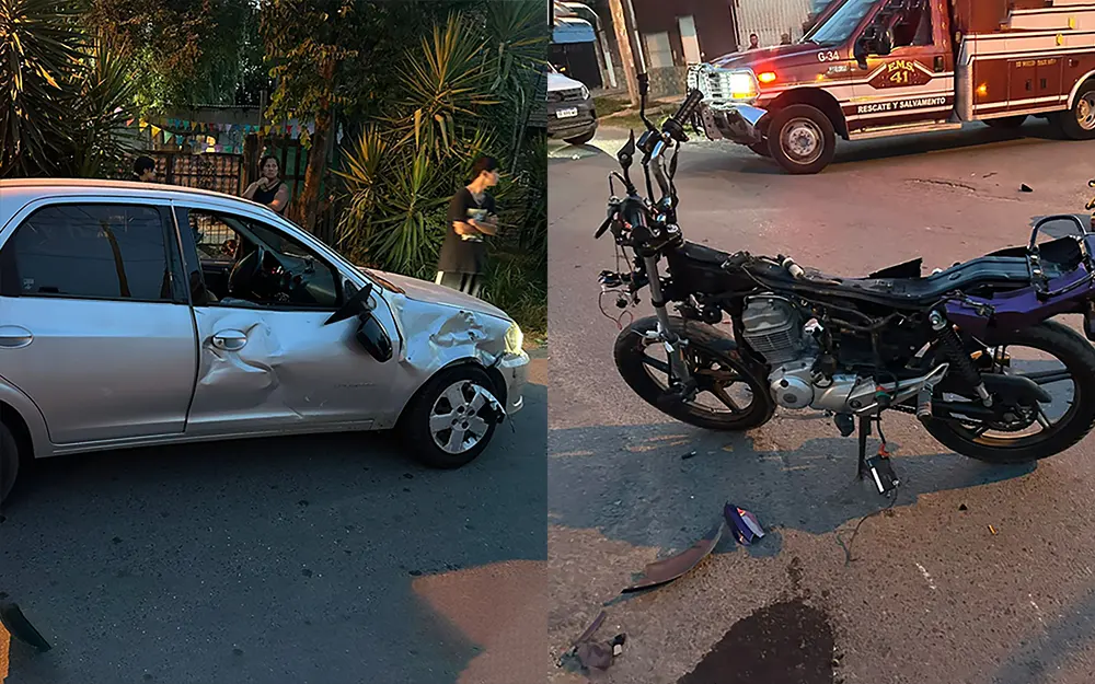Choque entre un auto y una moto en el barrio Parque Norte de Garín