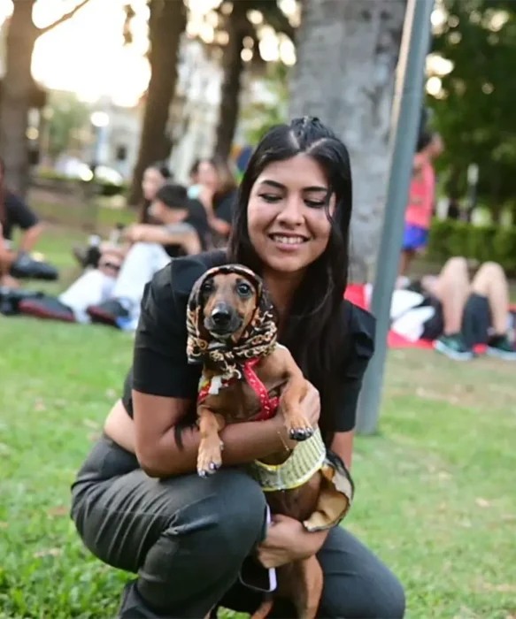 Perros Saslchichas juntos a sus due&ntilde;os.