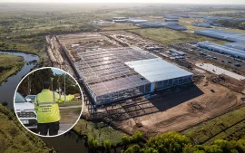 Loma verde, fotografia princila de la nueva planta de Mmercado Libre