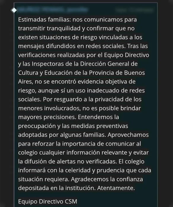 Comunicado del colegio Santa María de Escobar.