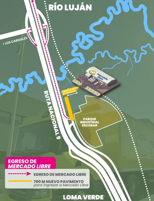 Egreso del predio de Mercado Libre en Loma Verde