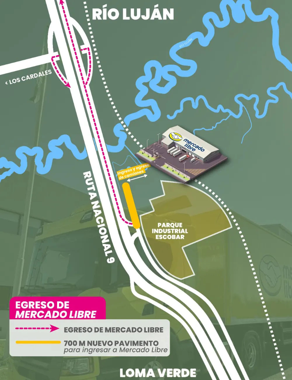 Egreso del predio de Mercado Libre en Loma Verde.