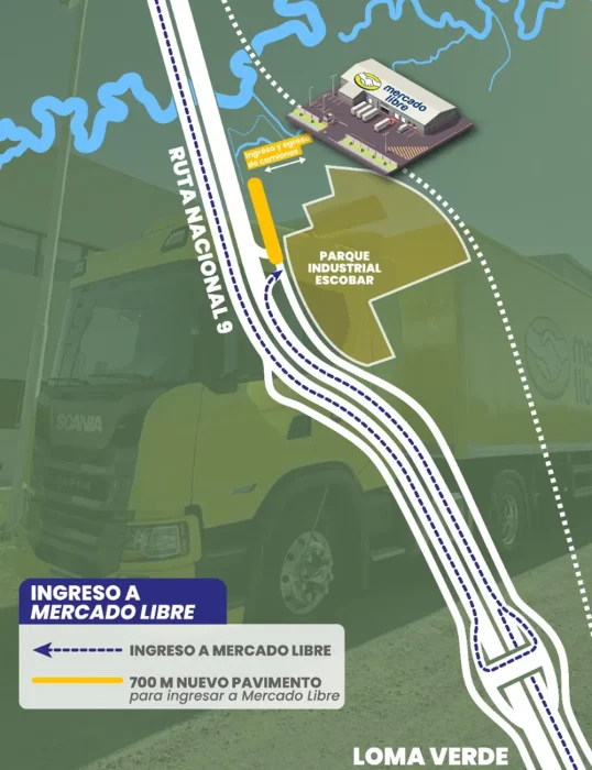 Ingreso al predio de Mercado Libre en Loma Verde