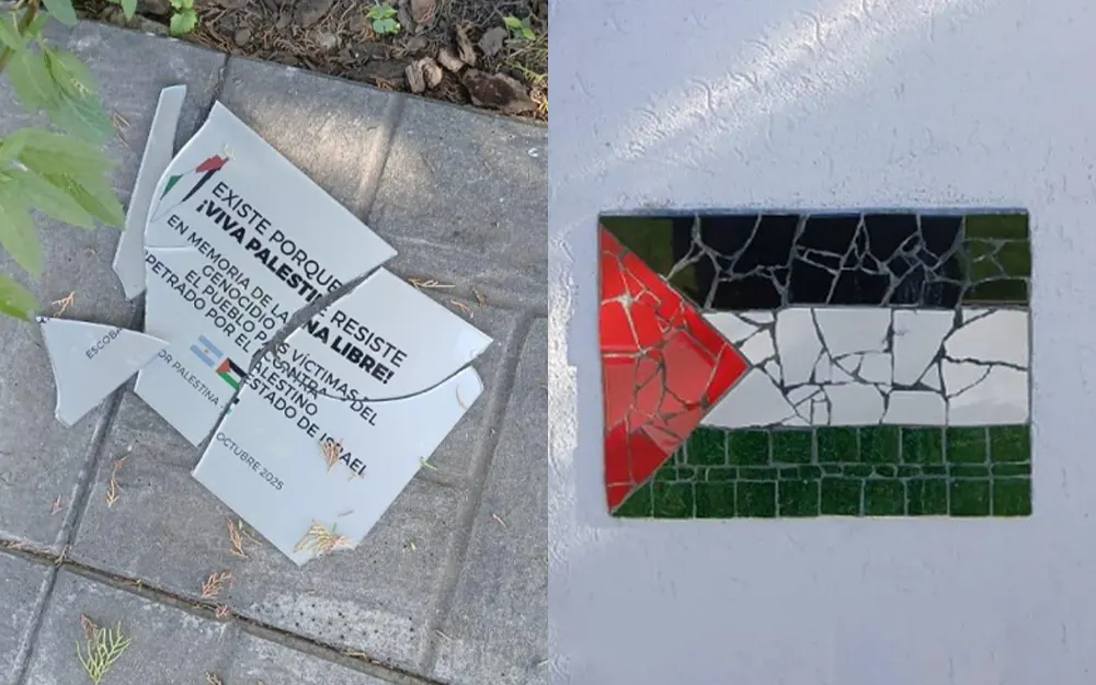 Vandalizaron una placa en apoyo al pueblo Palestino en una plaza de Escobar