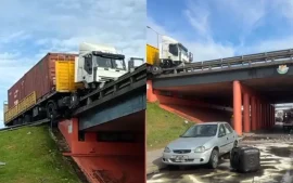 Un camión chocó sobre el puente del Curvón de Garín