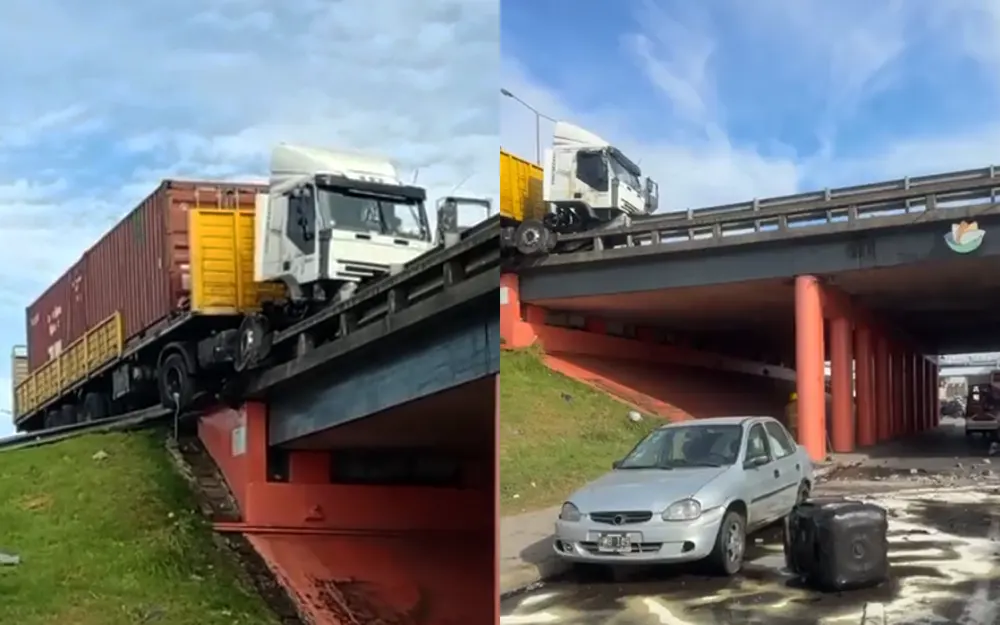Un camión chocó sobre el puente del Curvón de Garín