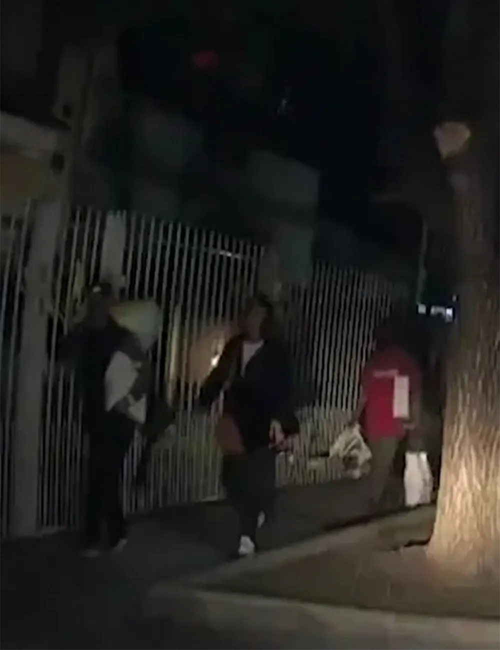 Los tres c&oacute;mplices saliendo de la vivienda con objetos robados.