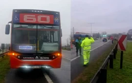 Colectivo detenido en la autopista tras el accidente contra la moto en la que circulaba un policía