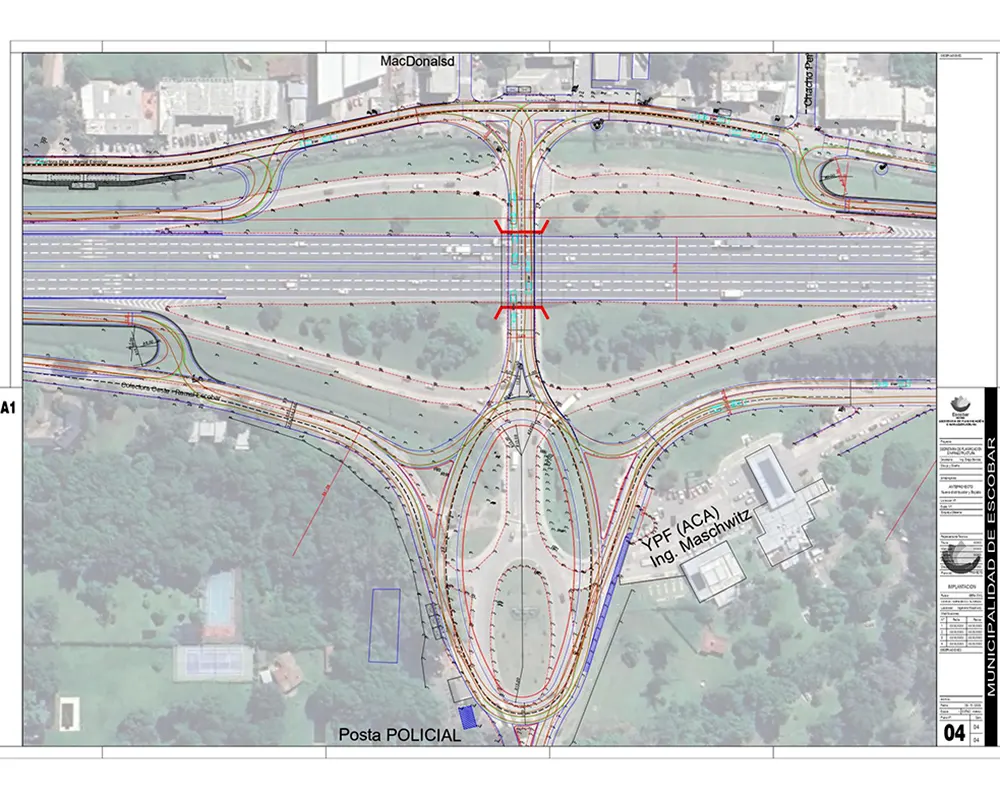 Plano del proyecto para modificar el cruce de la ruta 26 y la autopista Panamericana.