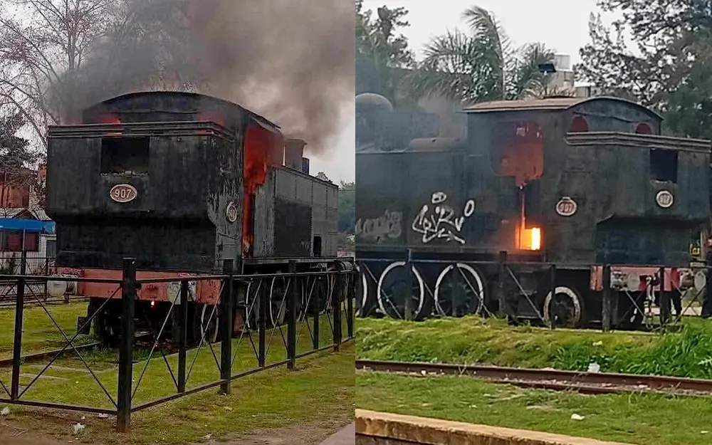 Incendiaron la histórica locomotora del parque de la estación de Escobar